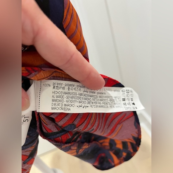 Zara Front Tie Ruched Sleeves Mini Floral Dress Red Purple satin effect Small - Picture 6 of 12